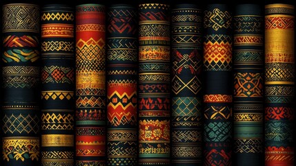 Colorful Geometric Patterns on Fabric Rolls  Ethnic Textile Design  Abstract Background