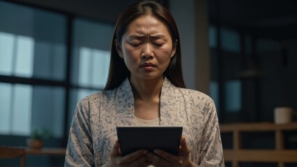 young asian business woman reading a digital tablet in the office.