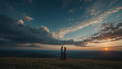 beautiful couple in love on a background of mountains