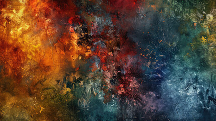 Vibrant abstract background featuring blend of fiery orange, deep red, and cool blue hues, creating dynamic and textured visual experience. interplay of colors evokes sense of energy and movement