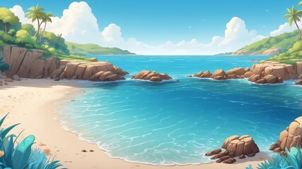Sandy Cove with Crystal Clear Water Cartoon Background Design