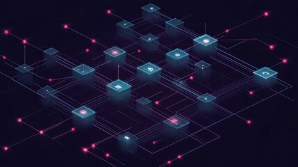 Obraz premium Decentralized technology network visualizing data distributed across blockchain nodes worldwide