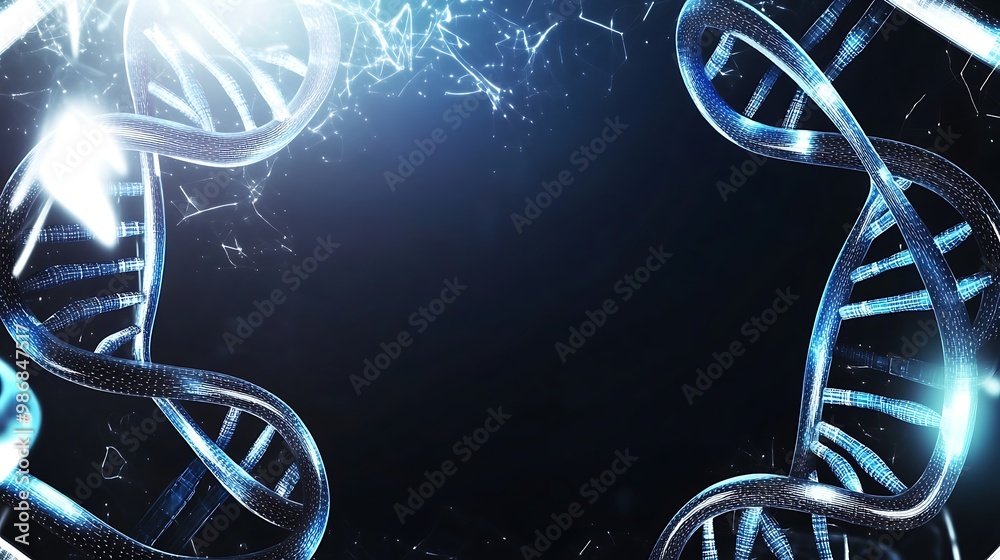 Poster Abstract background with DNA strands framing a blank space.