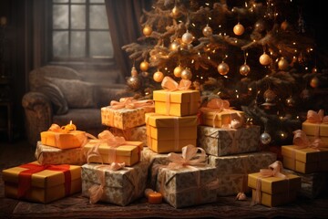 Christmas presents under a Christmas tree