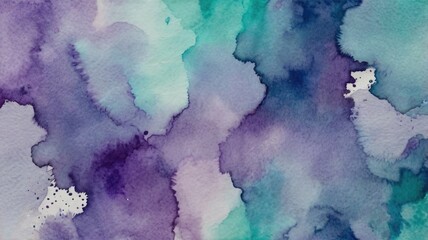 Abstract watercolor paint background in teal and violet hues