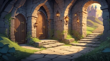 Obraz premium Secret Passageways in the Castle Cartoon Background Design
