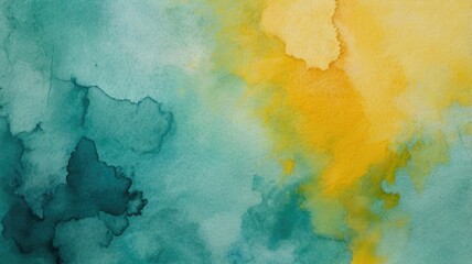 Abstract watercolor paint background in teal and yellow, offering a vibrant and dynamic effect