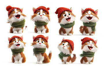 Obraz premium A collection of happy and cute expression illustrations of Santa Claus, Rudolph the Reindeer, and cat characters for Christmas and New Year,