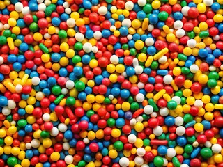 Vibrant sprinkles adorn the surface, a kaleidoscope of colors bursting with festive energy and whimsical charm.