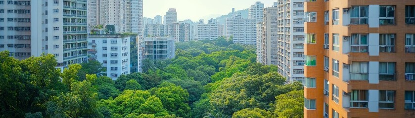 Fototapeta premium Urban landscape with buildings and greenery