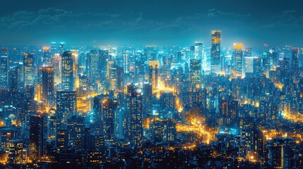 Fototapeta premium Nighttime Cityscape with Skyscrapers and City Lights