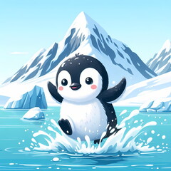 Naklejka premium A closeup action shot of Penguin splashing in water.