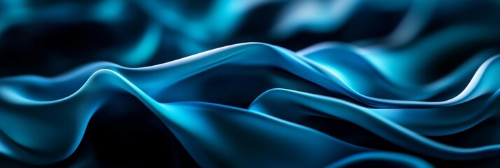 Obraz premium Abstract blue waves, flowing fabric texture representing movement, fluidity, serenity, depth, and the ocean.