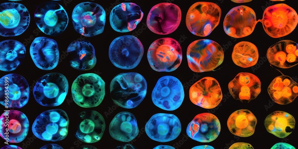 Poster Dynamic and colorful PET scan with varied heatmaps showcasing different activity levels, perfect for use in healthcare, research, and educational materials
