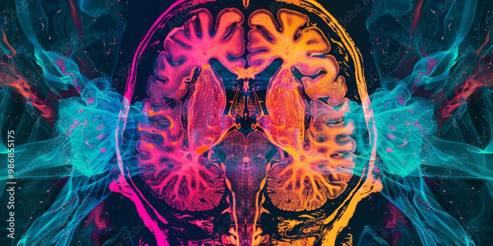 Poster Intricate PET scan image featuring a spectrum of colors to represent metabolic activity, suitable for medical, scientific, and educational imagery