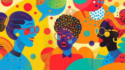 Fototapeta premium Vibrant Abstract Illustration of Diverse People Engaged in Conversation