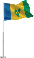 Isolated waving national flag of Saint Vincent and the Grenadines on flagpole