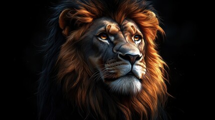 Fototapeta premium Majestic Lion Portrait with Golden Mane Wildlife Photography