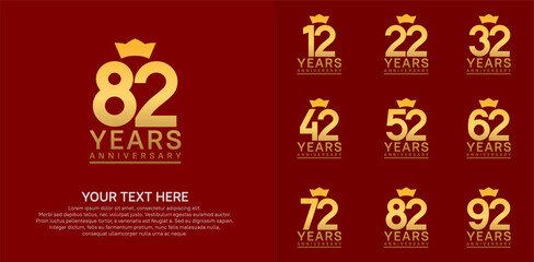 anniversary logotype set. golden color and crown can be use for celebration event