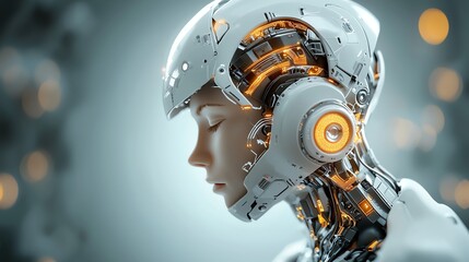 Fototapeta premium Cybernetic human with glowing circuits, futuristic design, 3D illustration