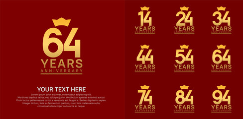 anniversary logotype set. golden color and crown can be use for celebration event