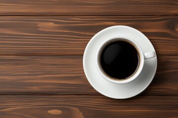 Top View of a Cup of Coffee on Rustic Wooden Table,  warm drink, morning routine, caffeine boost, wood texture