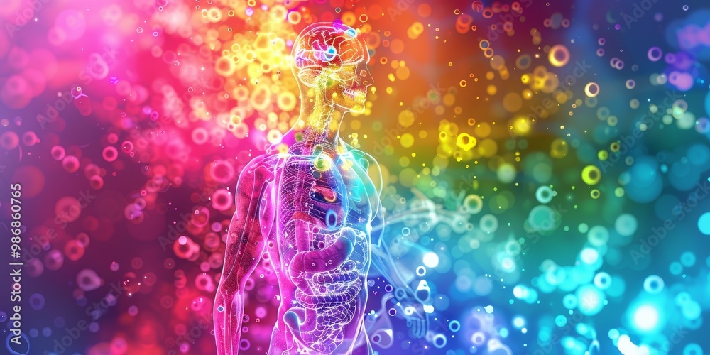 Poster Bright and detailed PET scan image displaying vibrant colors to indicate different activity levels in the human body, ideal for research and medical education