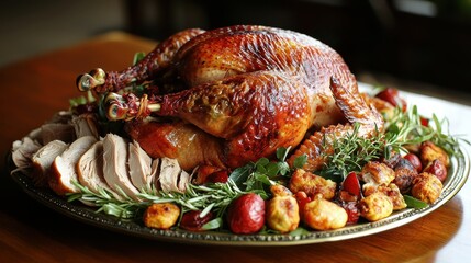 Fototapeta premium A large turkey is surrounded by a variety of vegetables