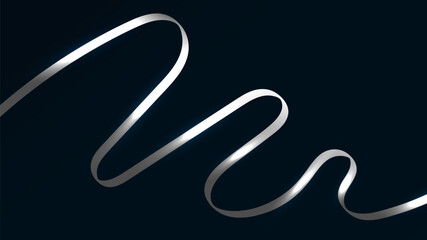 Abstract silver ribbon lines elements with glowing light effect on background.