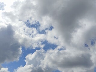 Natural background of bright blue sky with clouds during the day