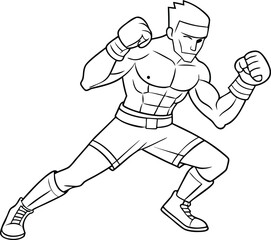 Boxer Ready Fight Illustrations. Boxing man Vector illustration on black and white.