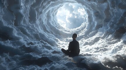 Obraz premium Solitary Contemplation Amidst a Swirling,Ethereal Landscape
