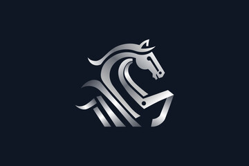 Elegant Silver Horse Logo - Vector Illustration