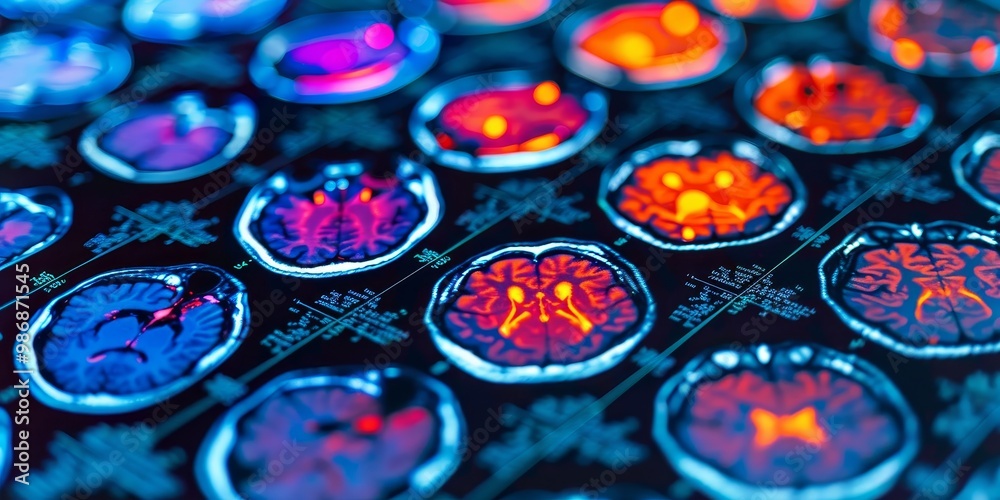 Poster Bright and colorful PET scan image displaying intricate heatmaps for different activity areas, perfect for scientific research and healthcare-related visuals