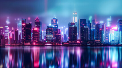 Fototapeta premium Cityscape Innovation: A Bright Digital Future in Cyberspace with Abstract Background