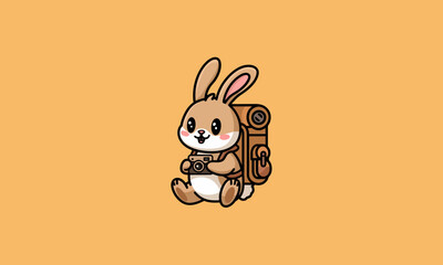 Cute bunny photographer with a backpack vector.