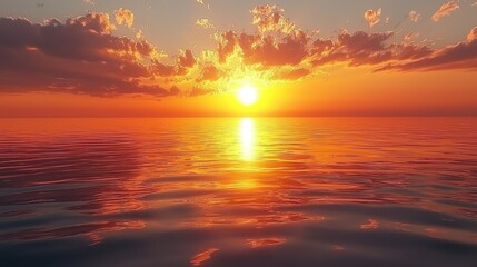 Fototapeta premium Golden Sunset Over Calm Ocean Water