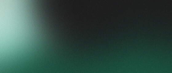 Deep green illuminated spots on black, grainy color gradient background, noise texture effect, copy space