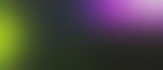Yellow violet illuminated spots on black, grainy color gradient background, noise texture effect, copy space