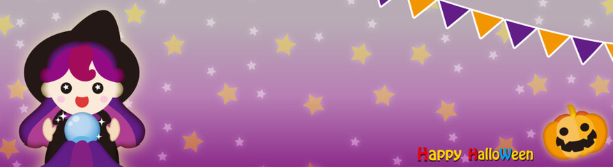 可愛い魔女のハロウィンヘッダー背景壁紙イラスト2