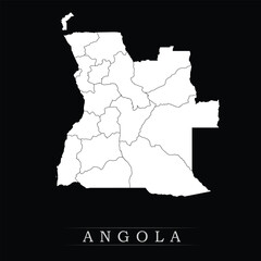 White political maps of Angola isolated on black background.
