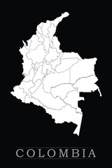 White political maps of Colombia isolated on black background.