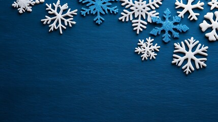 Winter Snowflakes Decoration on Dark Blue Background