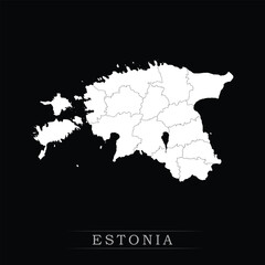 White political maps of Estonia isolated on black background.