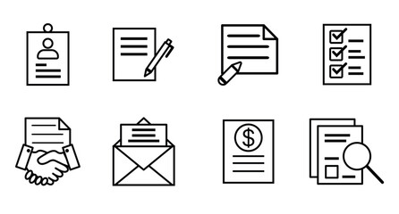 Office documents. Business contracts. 8 Business icons.