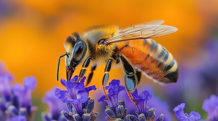 Honeybee on Lavender Flower Macro Photography