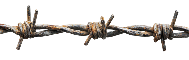 Rusty barbed wire, isolated on transparent cutout background