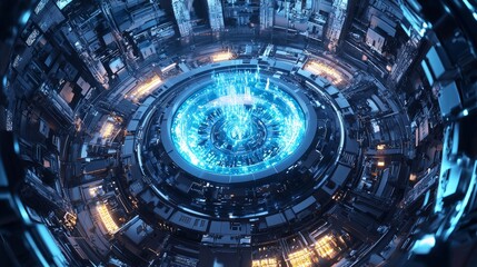 Fototapeta premium Energetic 3D Visualization of Nuclear Reactor Fission Process with Clear Diagrams and Effects