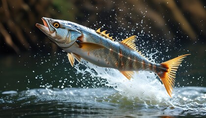 Graceful sea fish leaping above the waters surface in a dazzling display of natures energy and movement