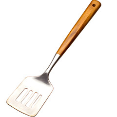 Wooden handle metal spatula for cooking  isolated on white background